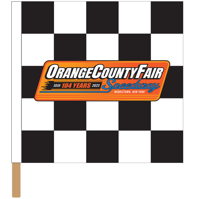 Orange County Speedway Printed Checkered Racing Flag - 24"x24" - Stapled to 32"x5/8" Dowel