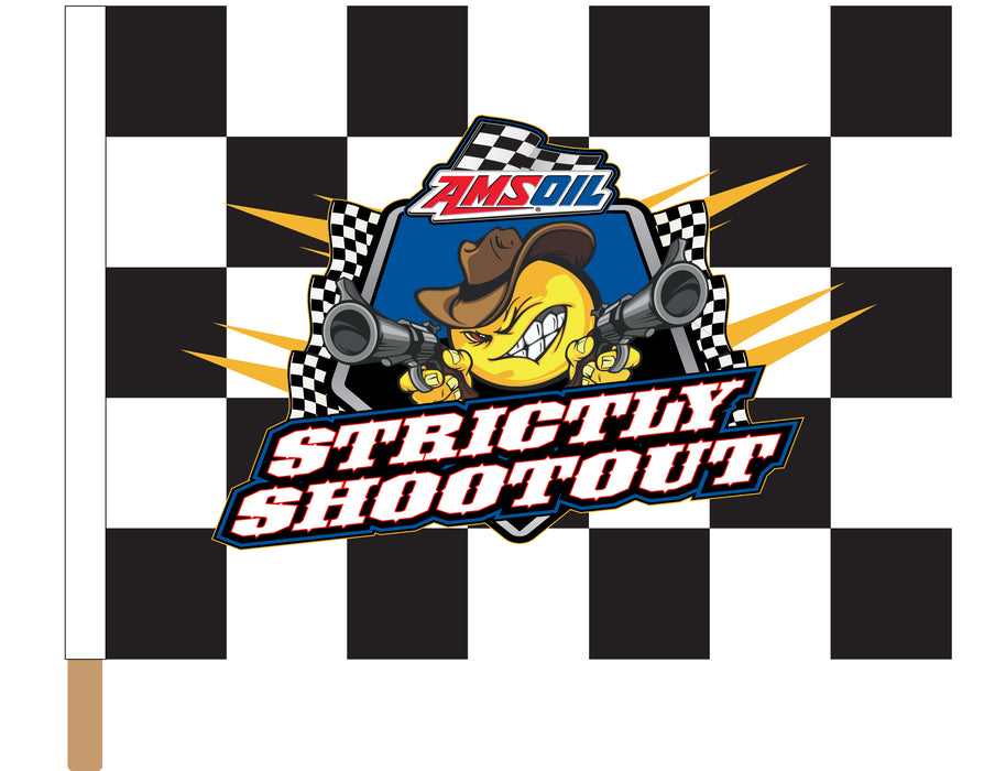 Strictly Shootout Printed Checkered Racing Flag - 24"x30" - Single Reverse - Stapled to 32"x5/8" Dowel