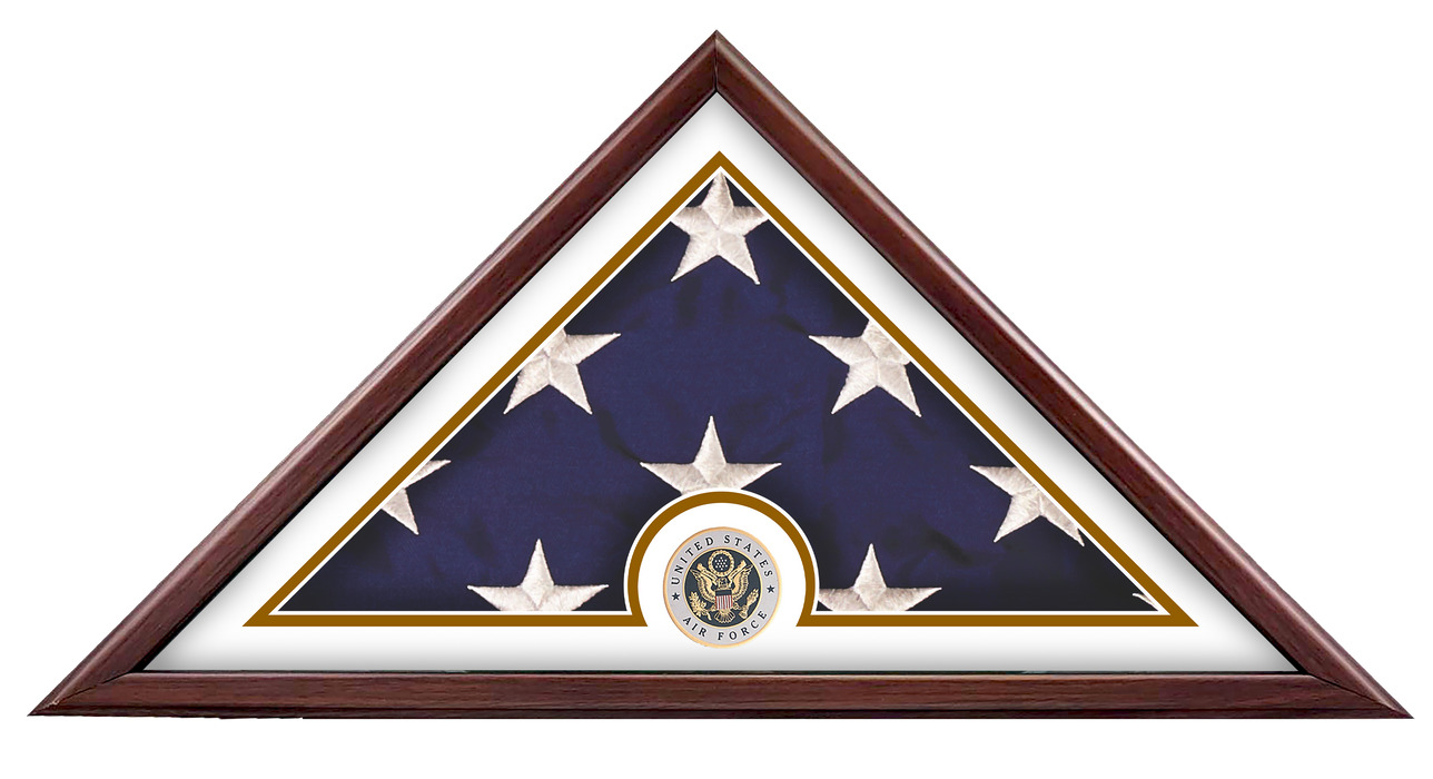 Mass Produced Military Flag Display Case (5'x9.5') with Medallion - Made in USA