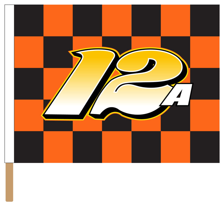 12A Custom Printed Checkered Flag - 24"x30" - Nylon - Single Reverse - Stapled to 32"x5/8" Dowel