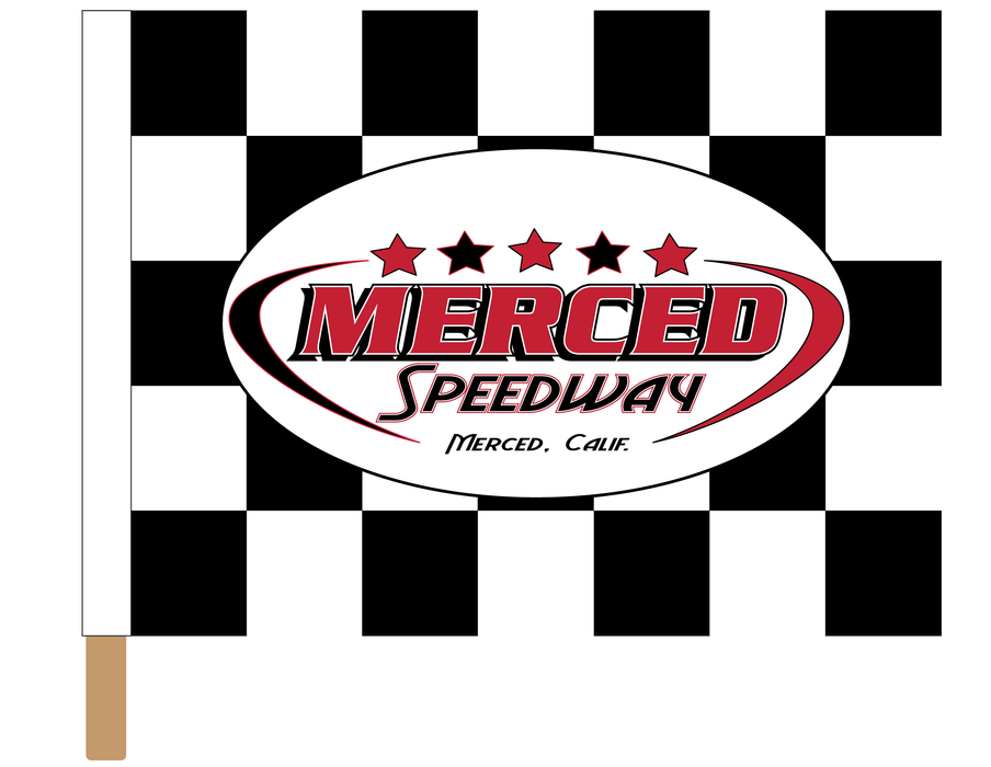 Merced Speedway Printed Checkered Flag - 24"x30" - Nylon - Single Reverse - Stapled to 32"x5/8" Dowel