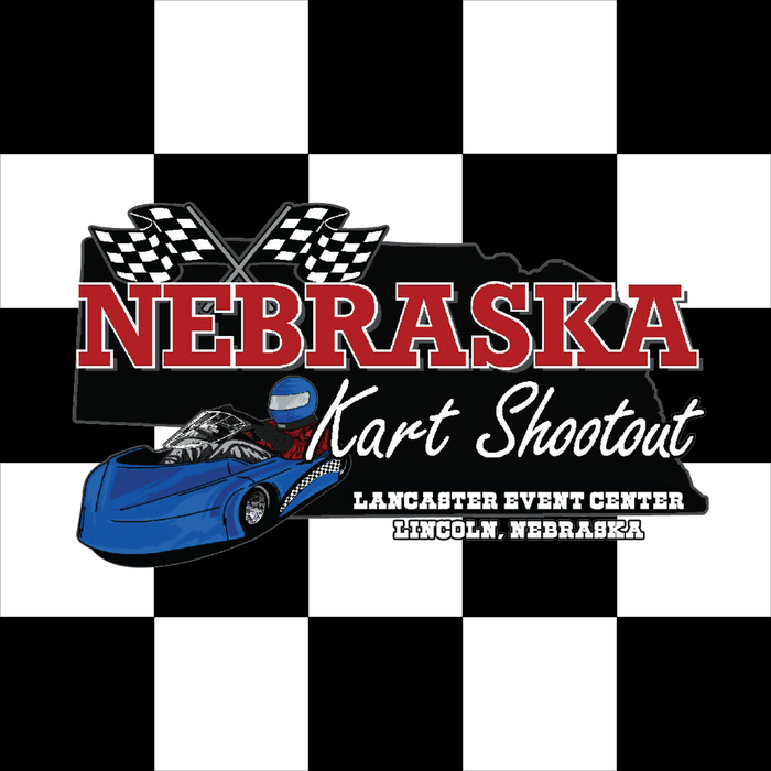 Nebraska Kart Shootout Printed Flag - 24"x24" - Nylon - Single Reverse - Stapled to 32"x5/8" Dowel