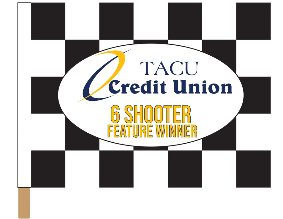 Tacu Credit Union Printed Checkered Flag - 24"x30" - Nylon - Single Reverse - Stapled to 32"x5/8" Dowel